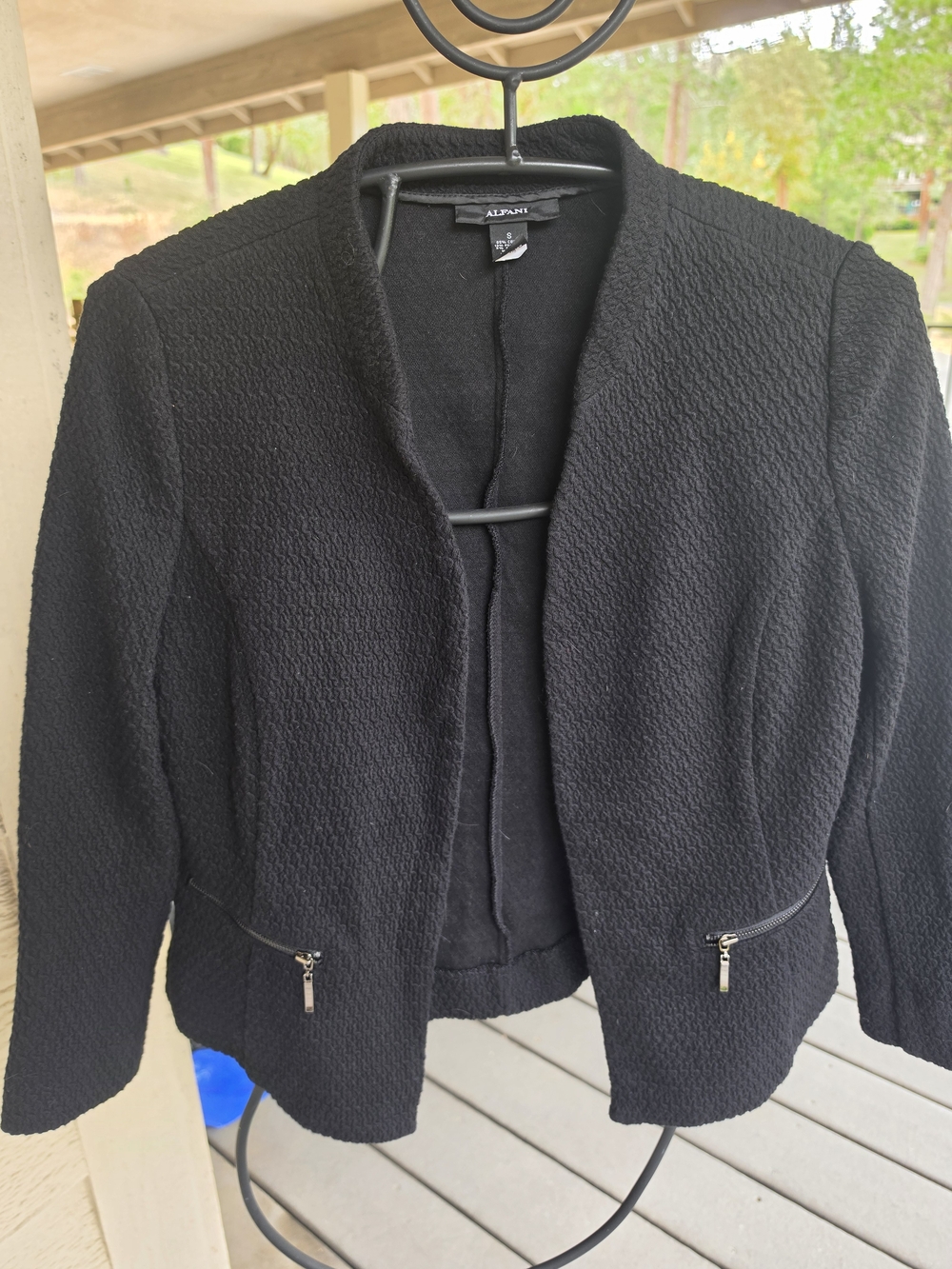 Alfani Black Textured Collarless Zip-Pocket Blazer
